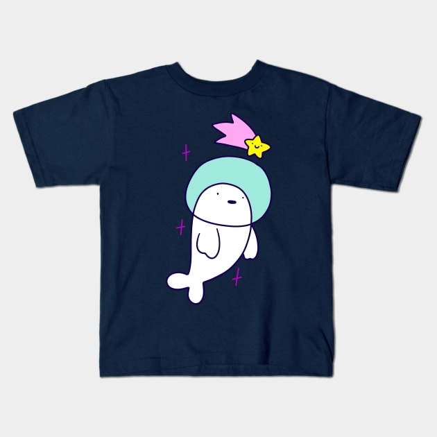 Astronaut Harp Seal and Shooting Star Kids T-Shirt by saradaboru